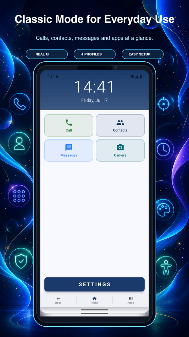 Classic Phone Launcher home screen — Classic Mode