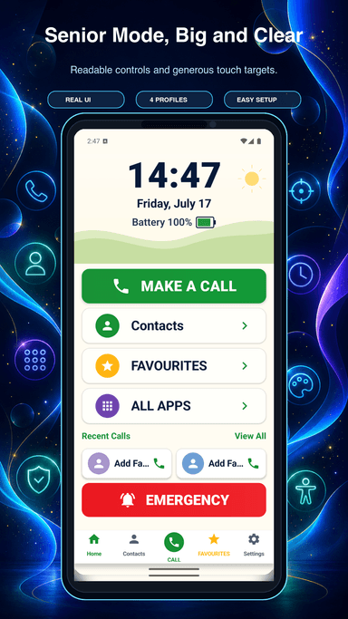 Senior Mode home screen